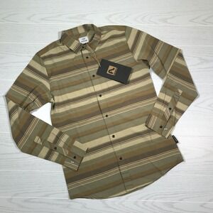 Flylow Pearl Snap Long Sleeve Shirt Men Small Brown Stripe 50 UPF Pockets New